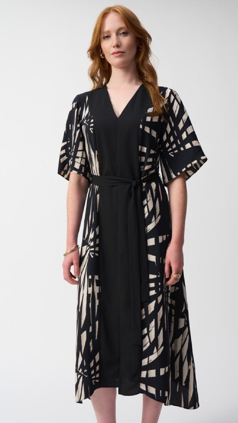 Joseph Ribkoff Woven Tropical Print A-Line Dress