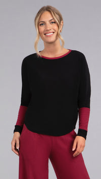 Bamboo Fleece Colour Block Cinch Top, Long Sleeve