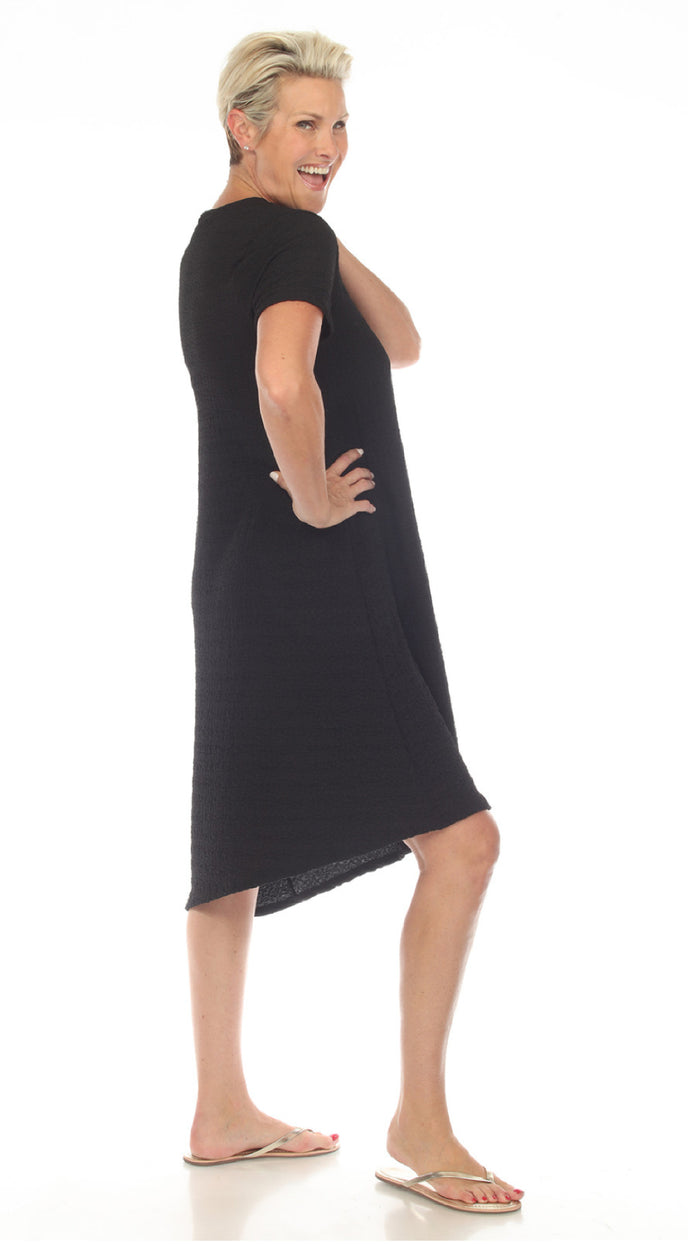 Inoah Textured Asymmetrical Dress-Black