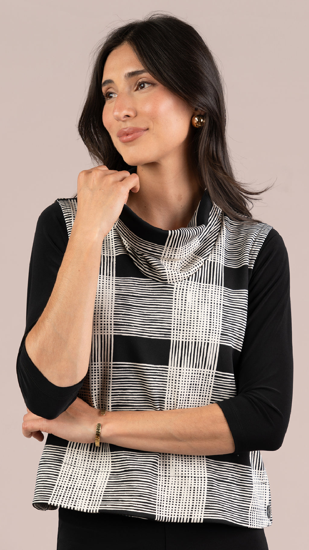 Cloud Top It Up Smock-Ecru Plaid