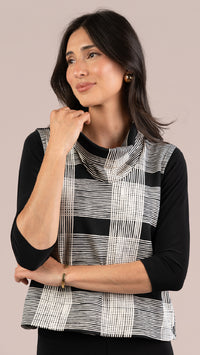 Cloud Top It Up Smock-Ecru Plaid