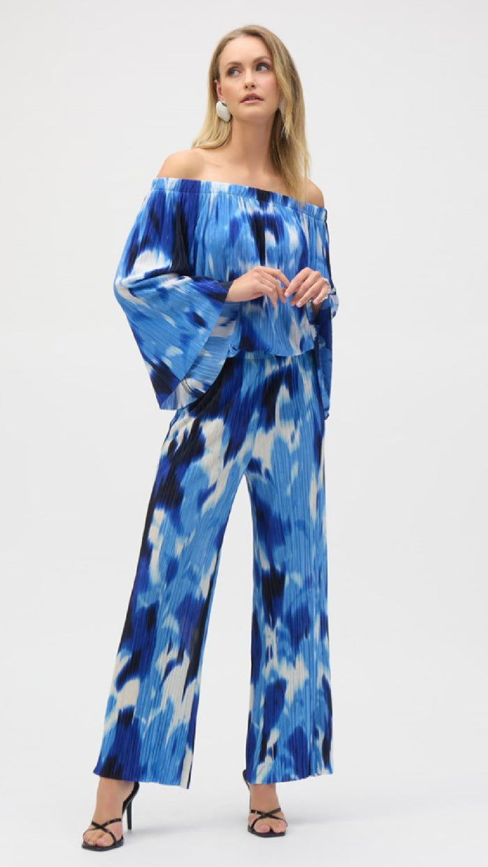 Joseph Ribkoff Pleated Novelty Print Off-Shoulder Top (Sale)