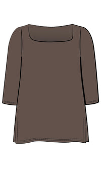 Soft Square Neck Top, 3/4 Sleeve