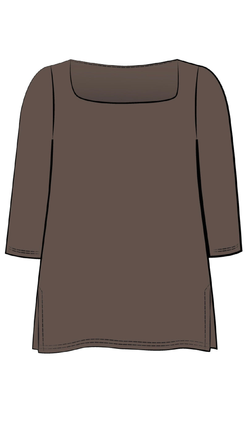 Soft Square Neck Top, 3/4 Sleeve