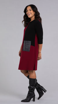 Colour Blocked Patch Pocket Dress, 3/4 Sleeve