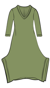 Splice V-Neck Dress, 3/4 Sleeves