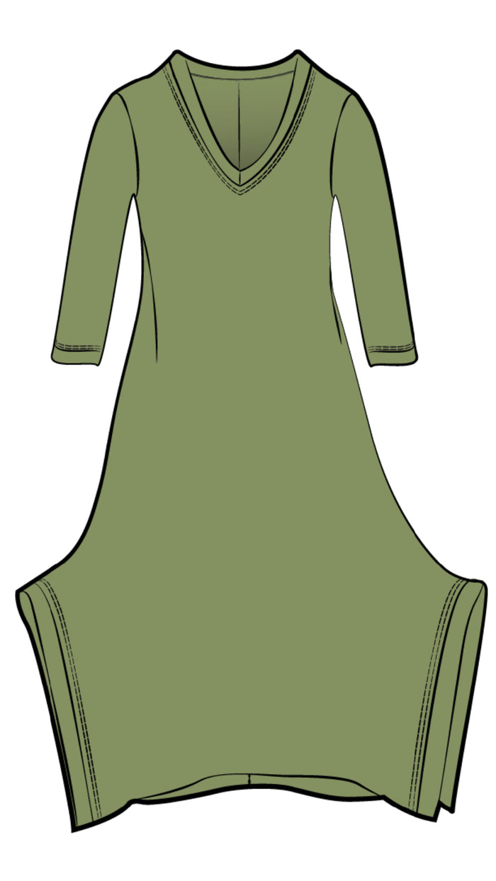 Splice V-Neck Dress, 3/4 Sleeves