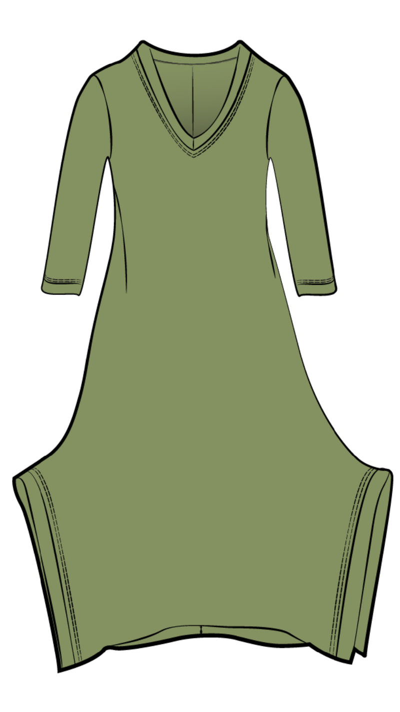 Splice V-Neck Dress, 3/4 Sleeves