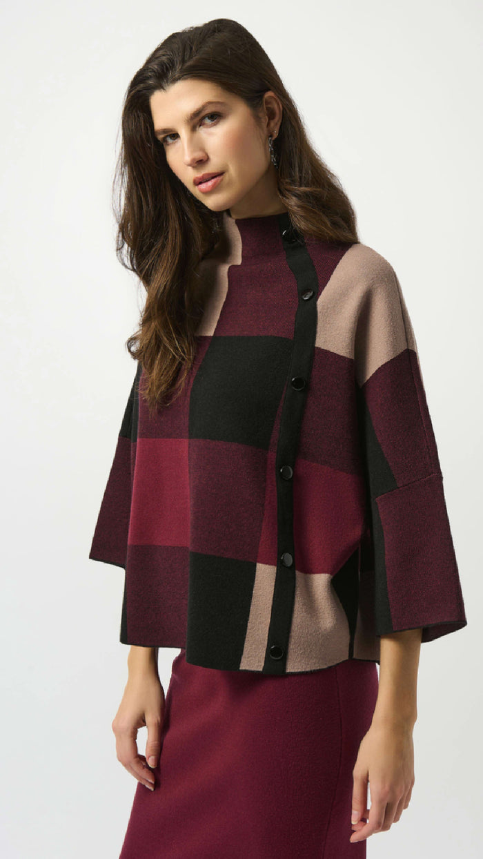 Joseph Ribkoff Plaid Jacquard Sweater Knit Top