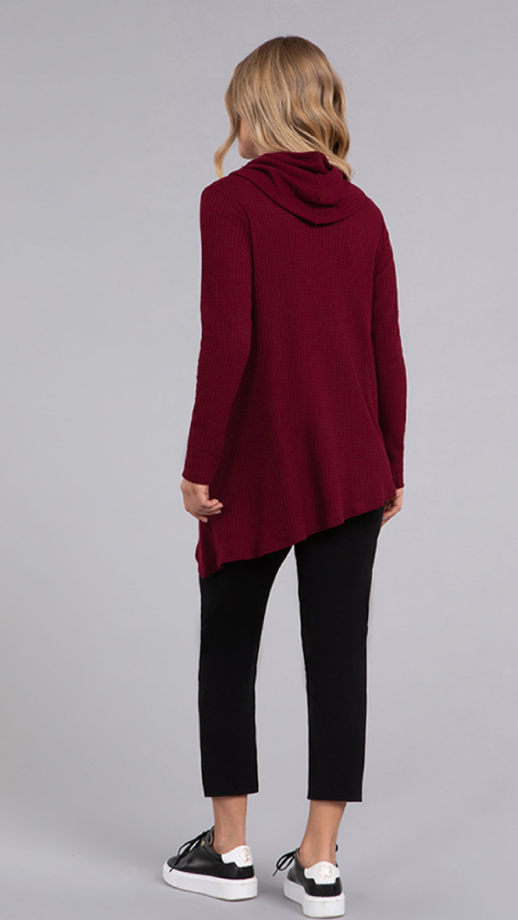 Angle Cowl Neck Waffle Sweater, Long Sleeve (Sale)