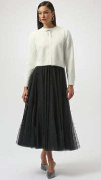 Joseph Ribkoff Feather Yarn Cardigan with Rhinestone Bow