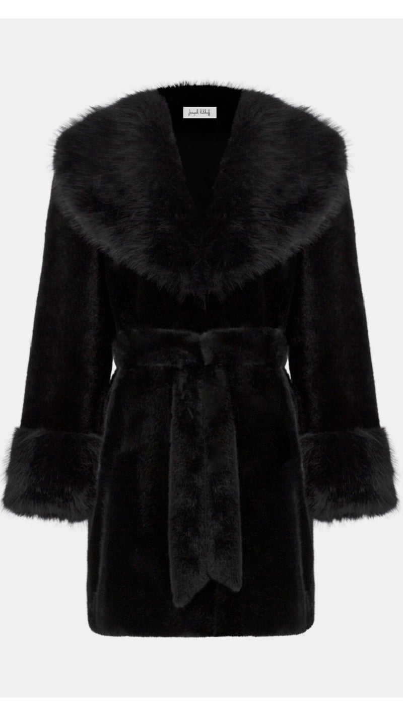 Joseph Ribkoff Faux Fur Shawl Collar Fitted Coat