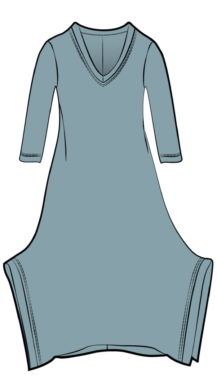 Splice V-Neck Dress, 3/4 Sleeves