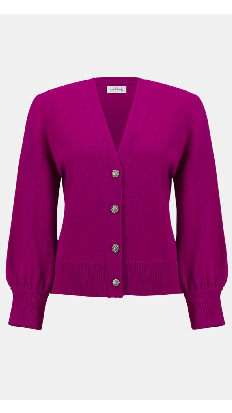 Joseph Ribkoff Sweater Knit Cardigan With Puff Sleeves