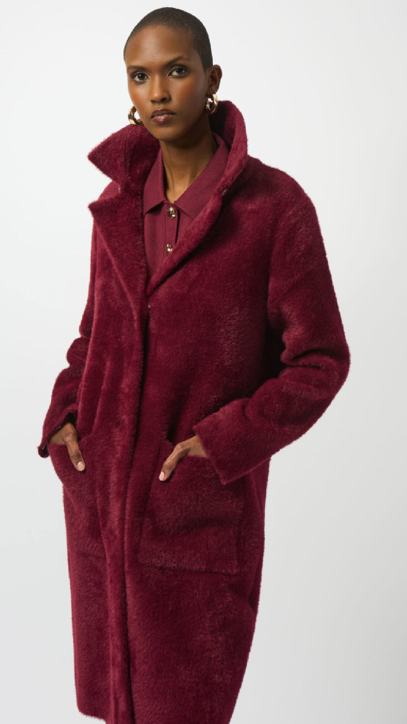 Joseph Ribkoff Feather Yarn and Faux Fur Sweater Coat (selected color on sale)