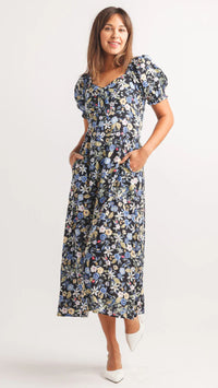 Papillon Floral Puff Sleeve Dress With Elastic