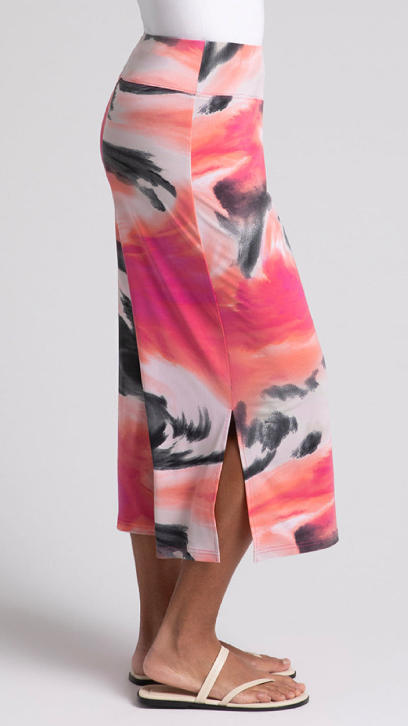 Side Slit Wide Capri-Marble Print