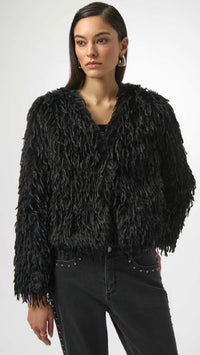 Joseph Ribkoff Faux Fur Collarless Boxy Jacket