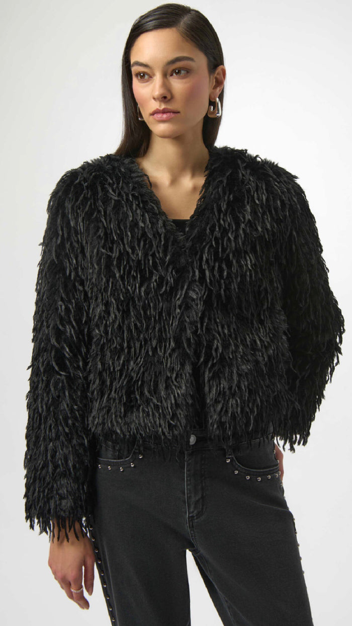 Joseph Ribkoff Faux Fur Collarless Boxy Jacket