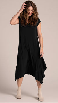 Splice V-Neck Dress, Cap Sleeve