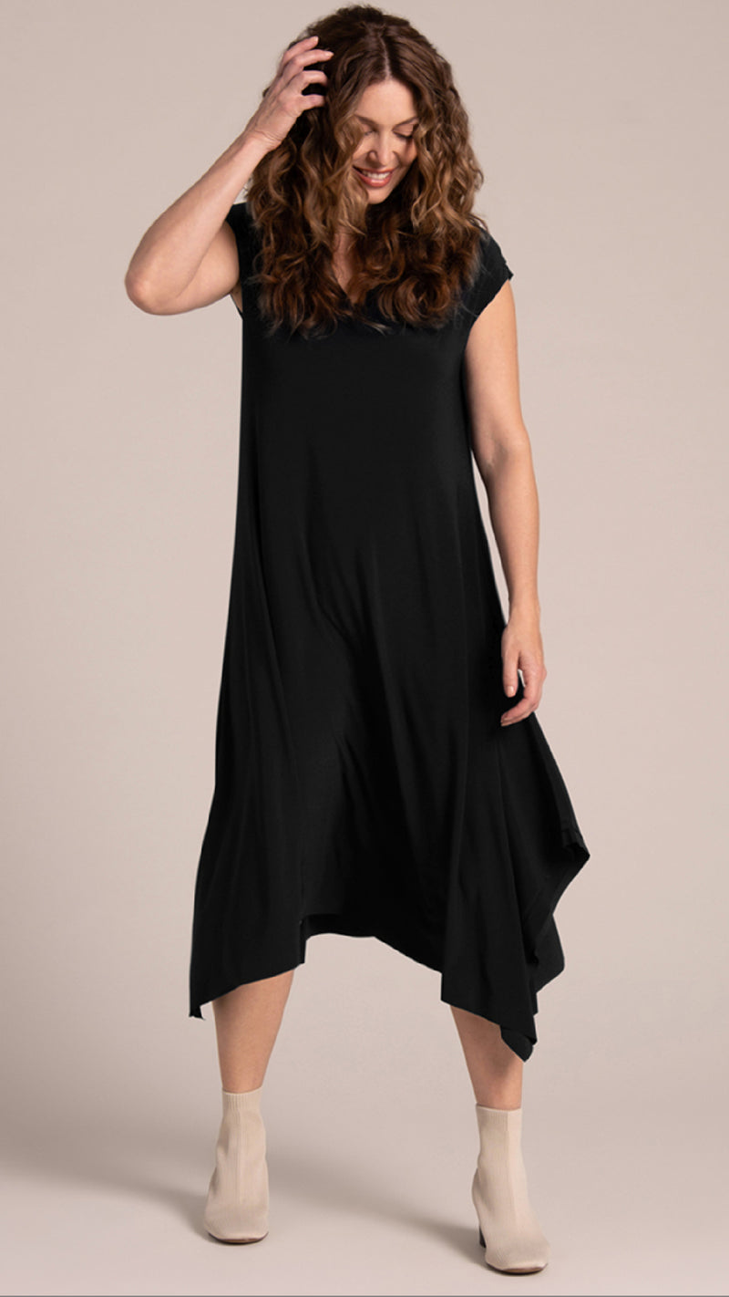 Splice V-Neck Dress, Cap Sleeve
