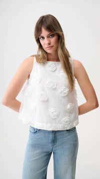 Joseph Ribkoff-Novelty SleevelessTop With 3D Floral Embroidery