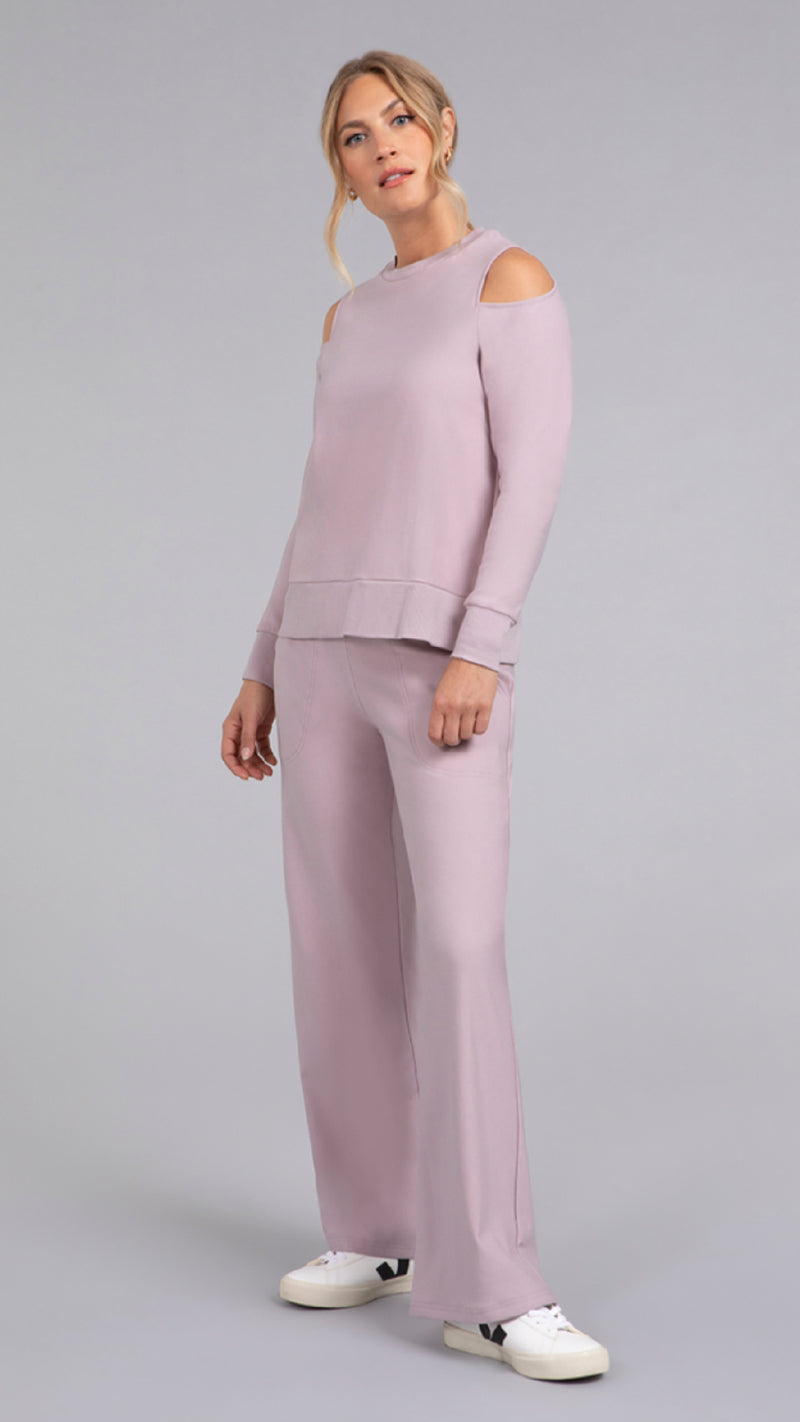 Bamboo Fleece Cut Out Shoulder Top, Long Sleeve