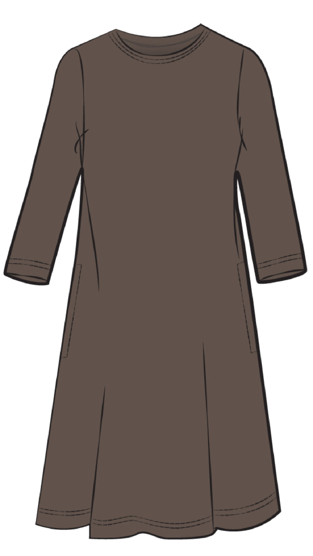 Nu Trapeze Dress, 3/4 Sleeve
