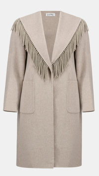 Joseph Ribkoff Wool Blend Shawl Collar Fringed Coat