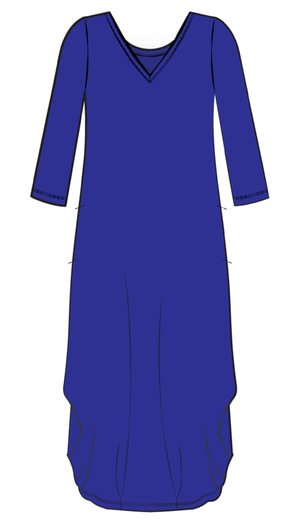 V-Neck Narrow Lantern Dress, 3/4 Sleeve