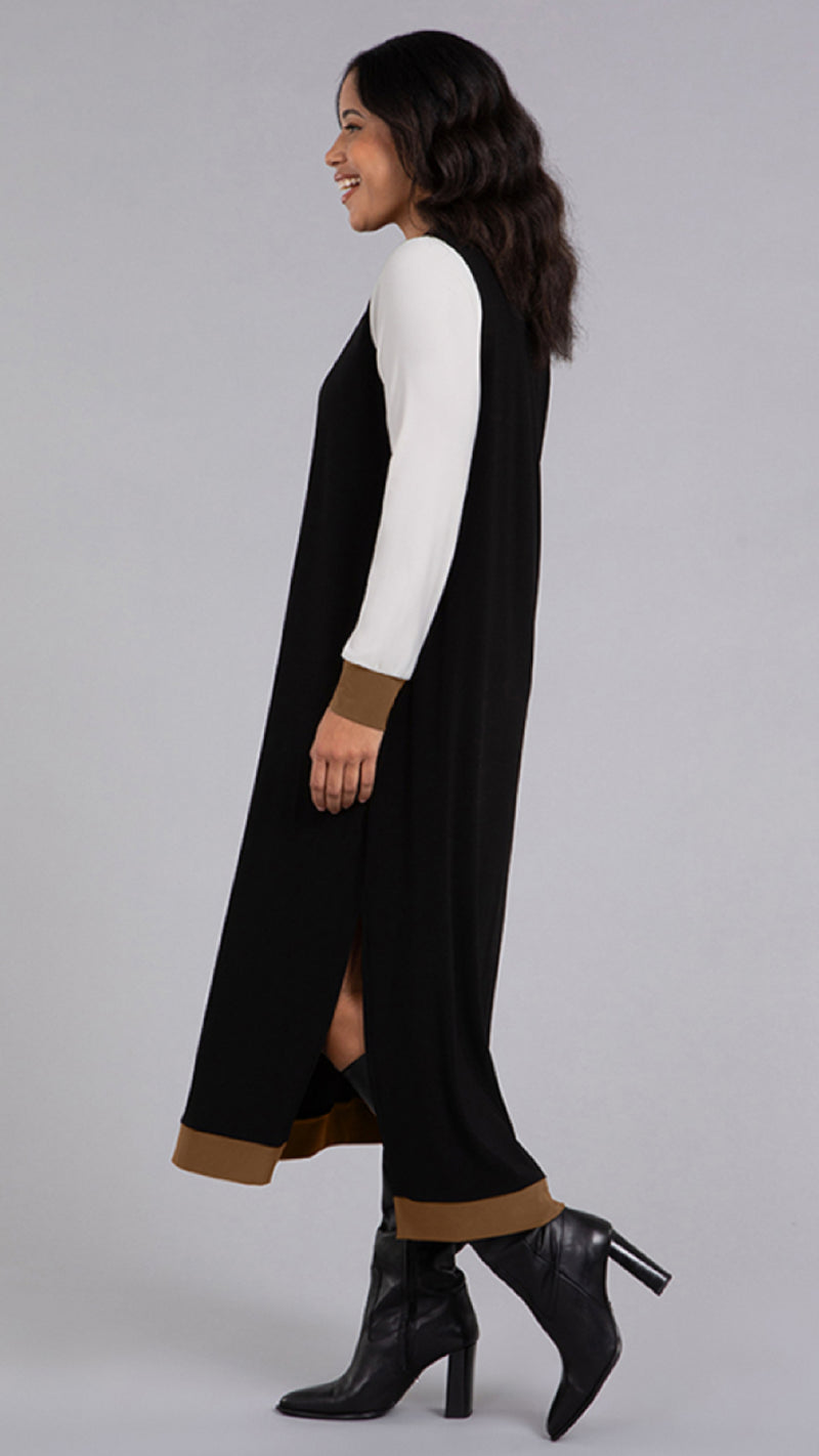 Colour Block Step Hem Dress, Long Sleeve