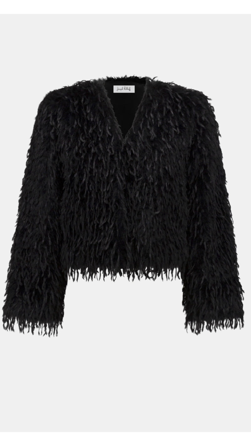 Joseph Ribkoff Faux Fur Collarless Boxy Jacket