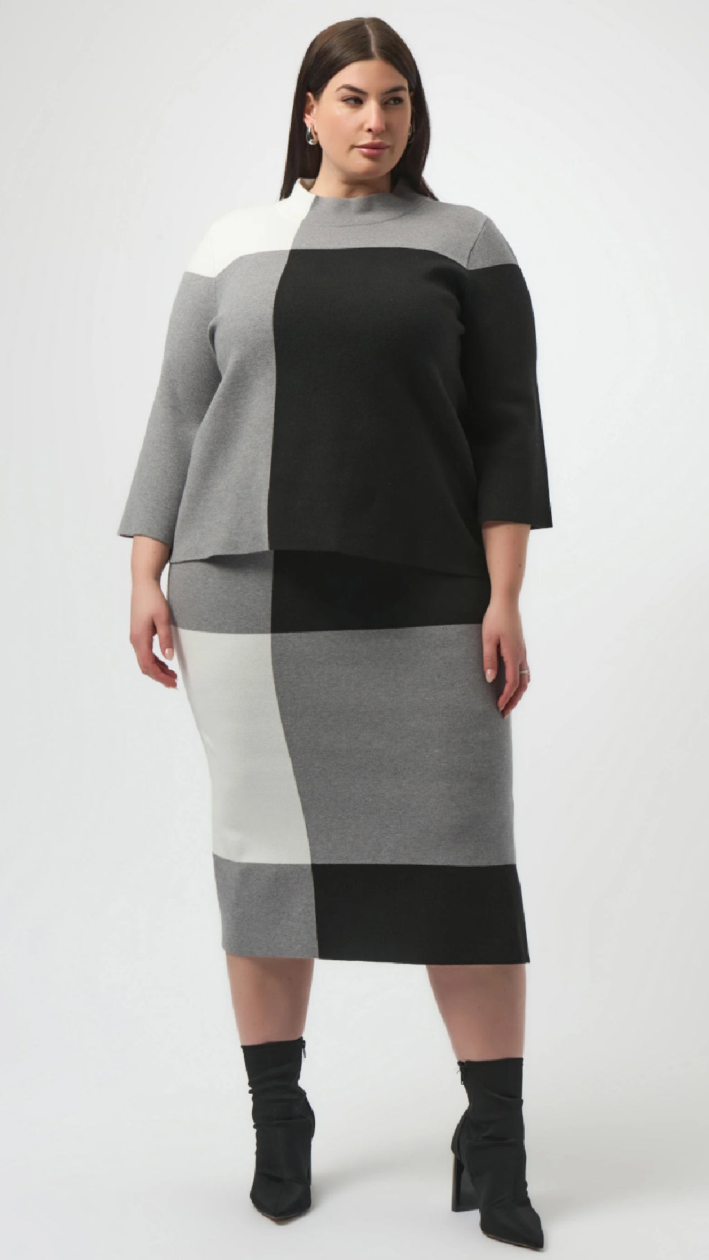 Joseph Ribkoff Jacquard Sweater Colour Blocked Skirt and Pullover Set