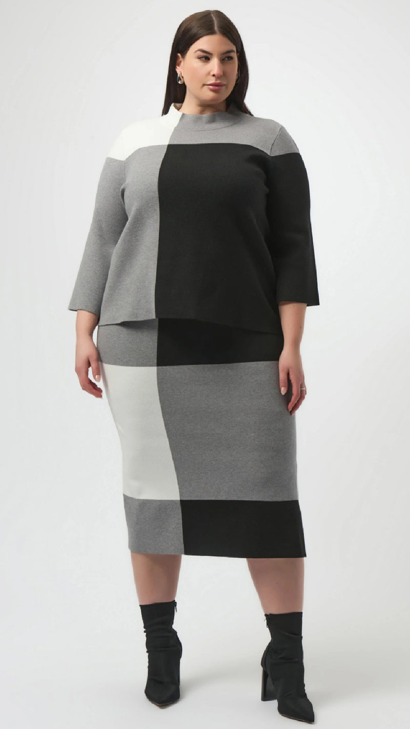 Joseph Ribkoff Jacquard Sweater Colour Blocked Skirt and Pullover Set