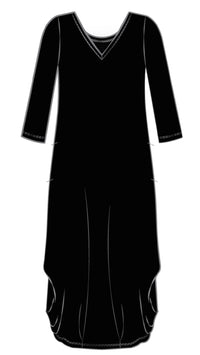 V-Neck Narrow Lantern Dress, 3/4 Sleeve