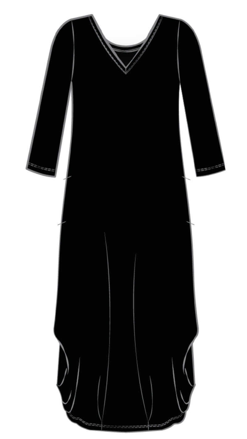 V-Neck Narrow Lantern Dress, 3/4 Sleeve