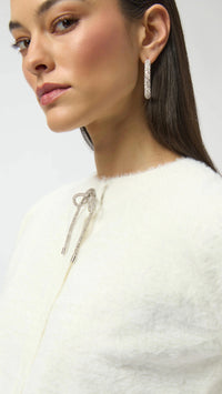 Joseph Ribkoff Feather Yarn Cardigan with Rhinestone Bow