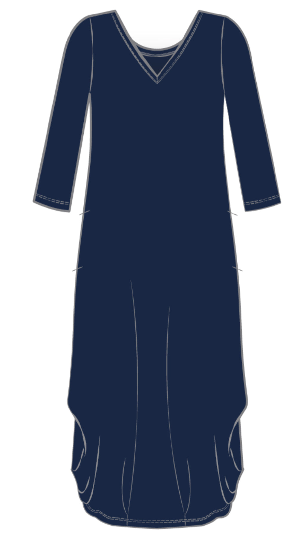 V-Neck Narrow Lantern Dress, 3/4 Sleeve