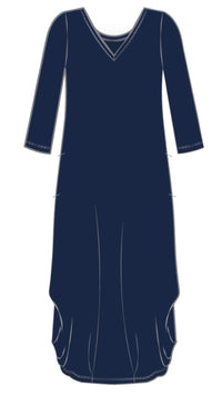 V-Neck Narrow Lantern Dress, 3/4 Sleeve