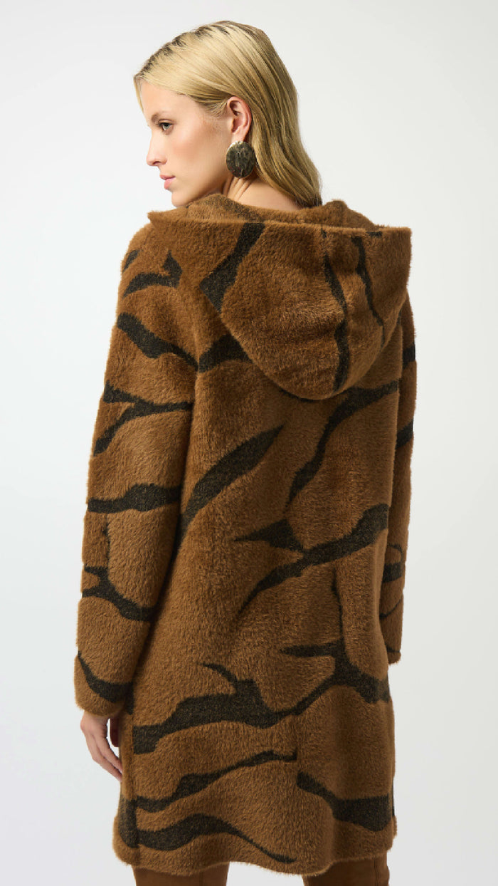 Joseph Ribkoff Feather Yarn Animal Jacquard Hooded Coat (-30% at checkout)
