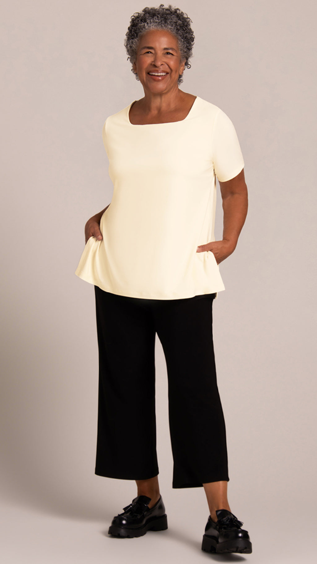 Soft Square Neck Top, Short Sleeves