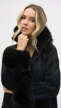 Joseph Ribkoff Feather Yarn and Faux Fur Sweater Coat (selected color on sale)