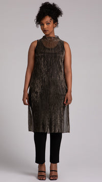 Funnel Neck Slit Over Under, Pleated Mesh (Sale)