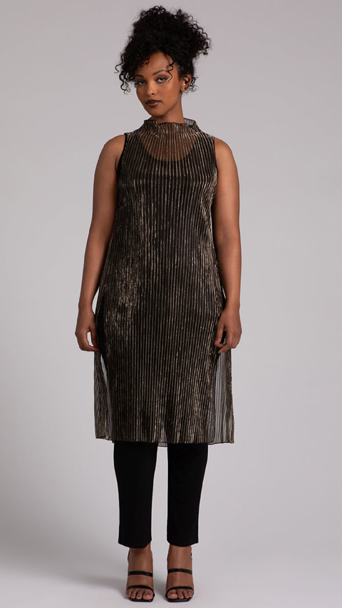 Funnel Neck Slit Over Under, Pleated Mesh (Sale)