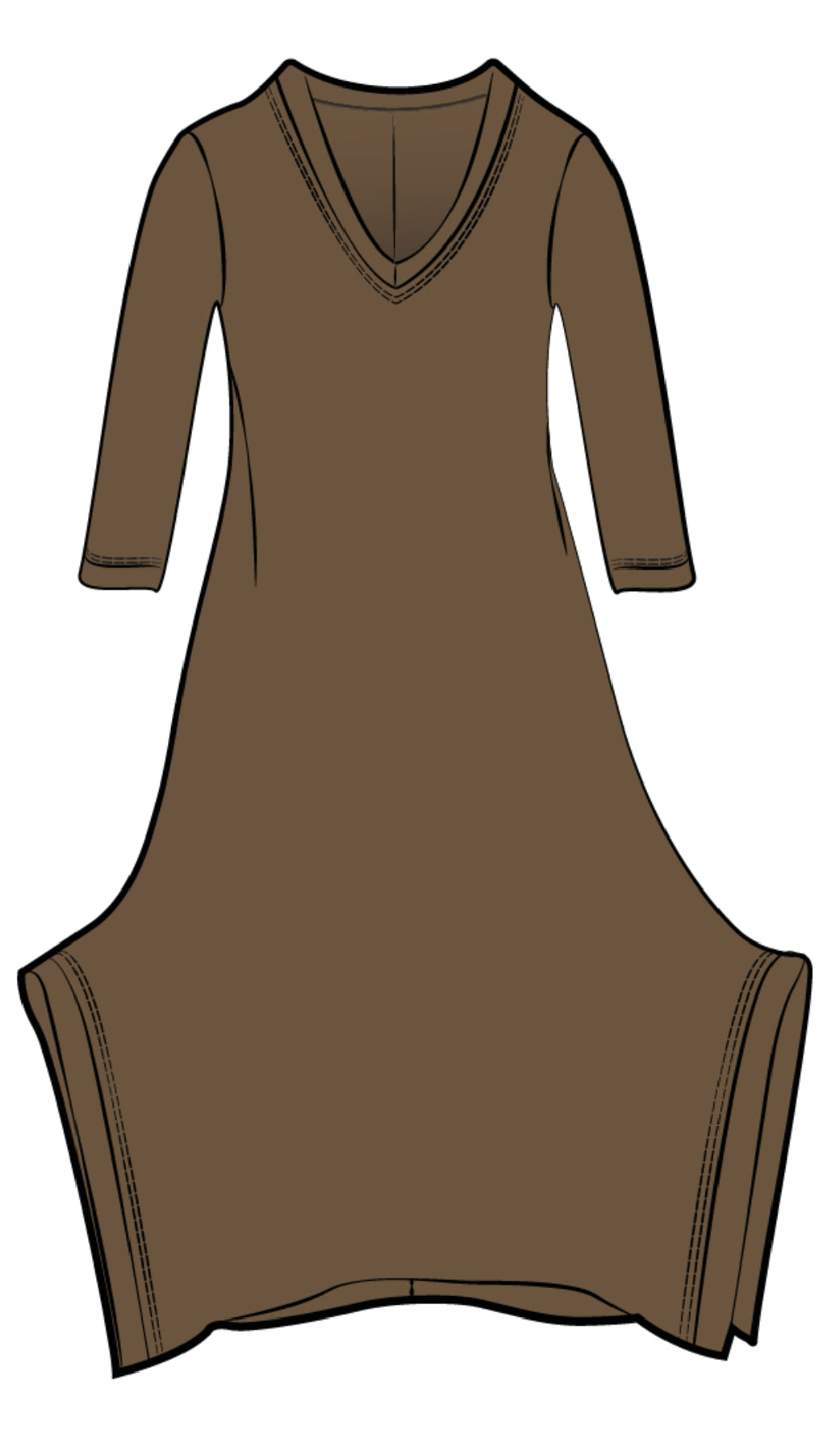 Splice V-Neck Dress, 3/4 Sleeves