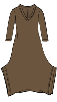 Splice V-Neck Dress, 3/4 Sleeves