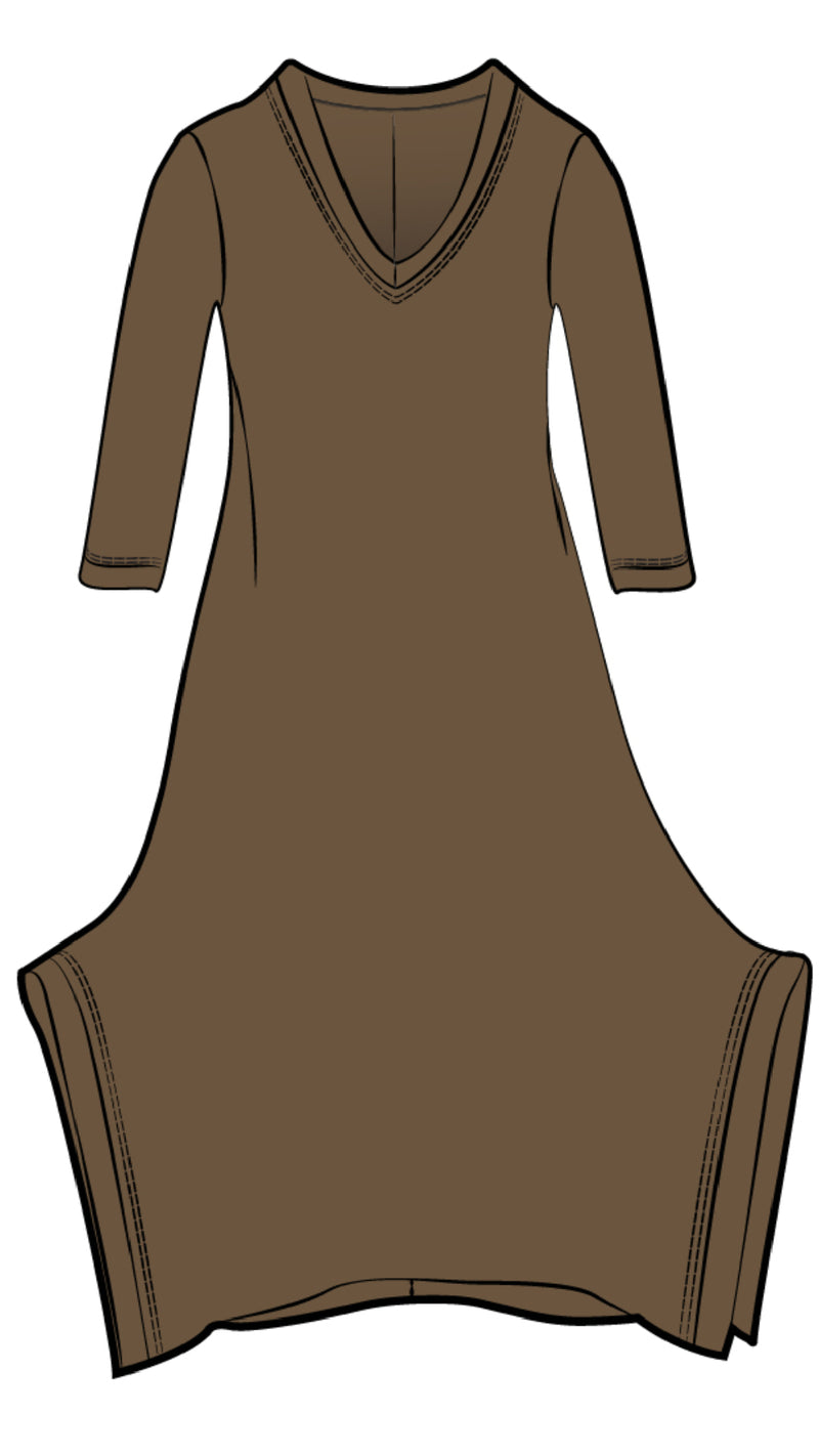 Splice V-Neck Dress, 3/4 Sleeves