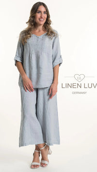 LINEN LUV Linen Pin tuck Blouse and Culotte Pant