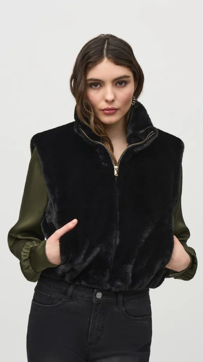 Joseph Ribkoff Faux Fur Sleeveless Cropped Vest (Sale)