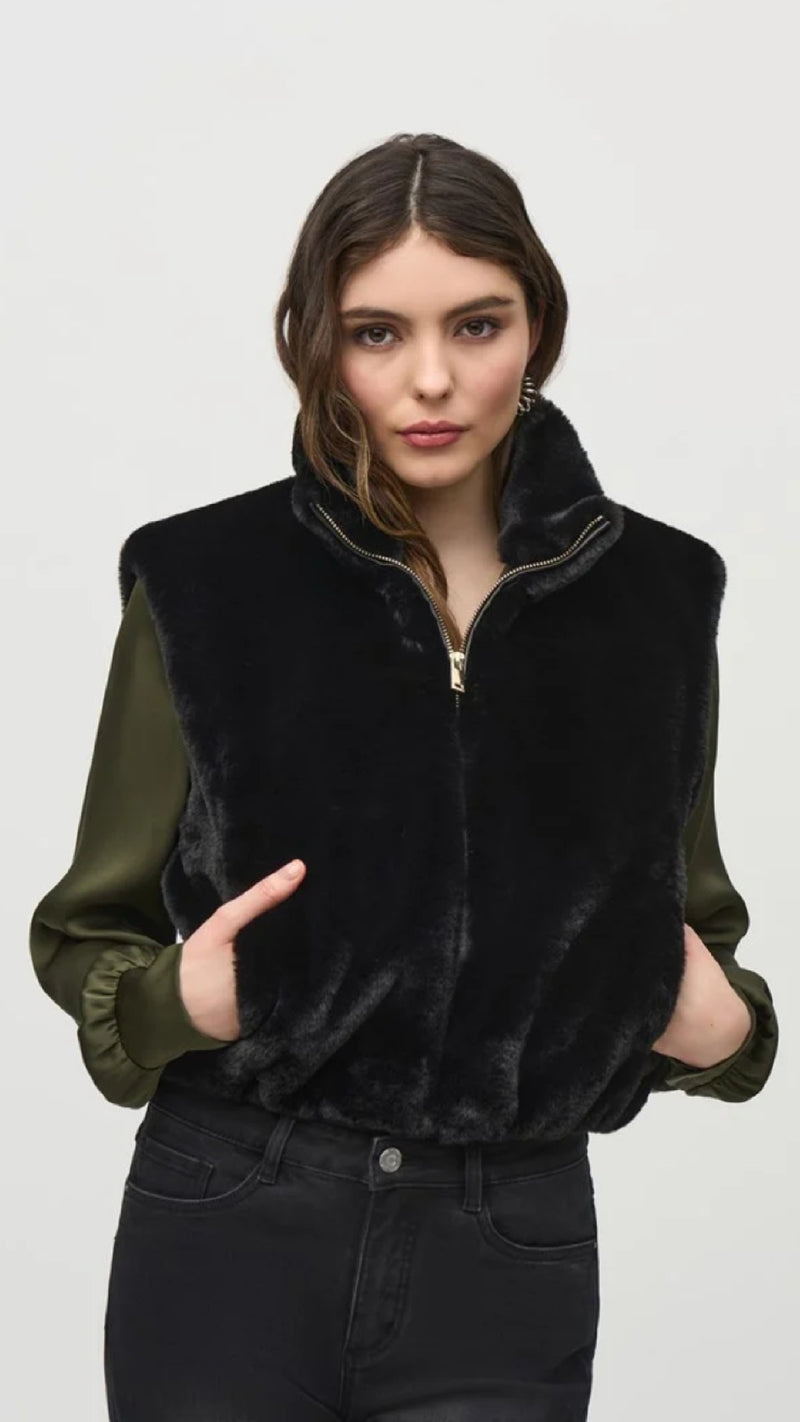 Joseph Ribkoff Faux Fur Sleeveless Cropped Vest (Sale)